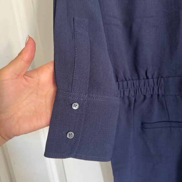 J. Crew Navy Blue Drapey Oxford Jumpsuit - women's size 0 NWOT - Picture 7 of 9